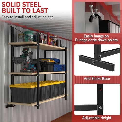 shipping container shelving bracket adjustable (4 pack, black) showing dimensions