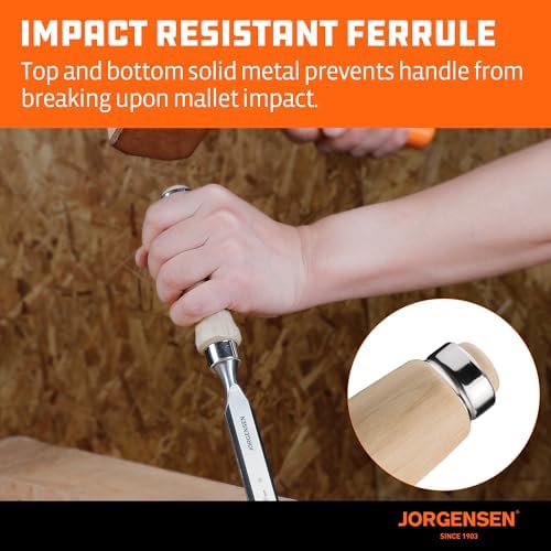 jorgensen 4-piece wood chisel set, 1/4", 1/2", 3/4" showing dimensions