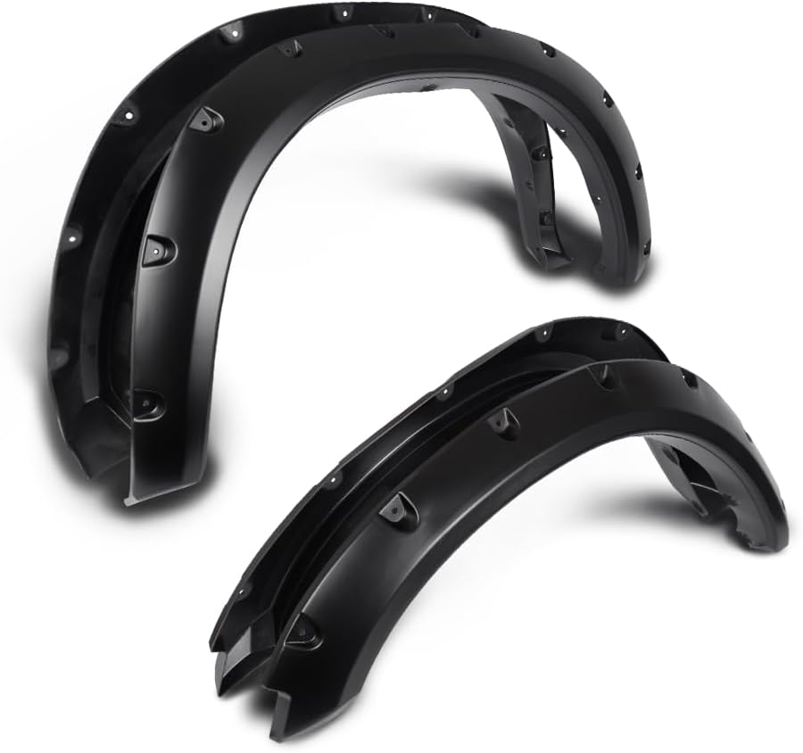 PIT66 Fender Flares 4 PCS Compatible With Dodge Ram 1500 2009-2018 Fit Dodge Ram 1500 Classic 2019-2022 (Excludes R/T & Rebel) Smooth Matte Pocket Riveted Style Wheel Flares Set Black
