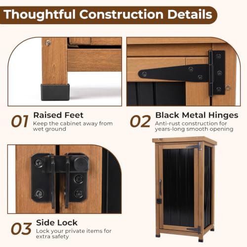 petscosset small outdoor storage cabinet waterproof with metal showing dimensions