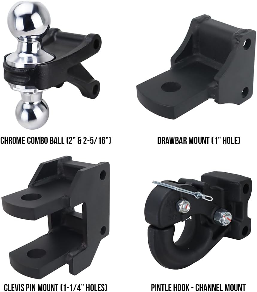 Shocker HD Mean Green Air Hitch Farm Mount Tow Kit Fits 2" Hitch, has Chrome Combo 2" & 2-5/16" Balls, Pintle, Drawbar & Clevis - 20,000 lbs