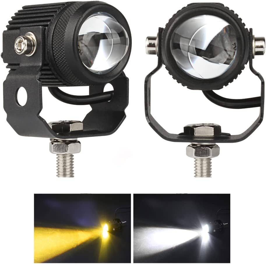 GES Motorcycle LED Fog Lights, 2 Pack LED Driving Lights Motorcycle Fog Lights High Low Beam White Yellow Headlights Fog Lamps Electric Work Driving Headlamp Spot Lamps for for Bike