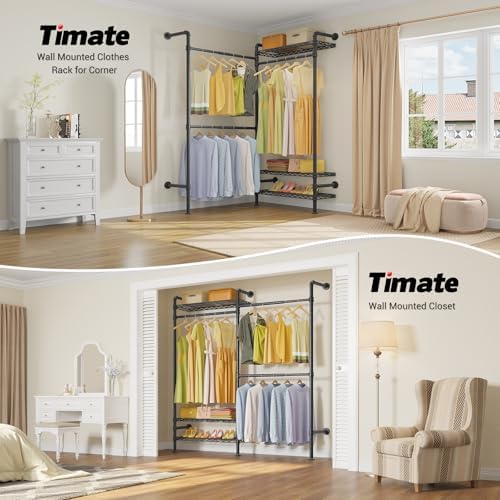 timate f2 industrial pipe clothes rack wall mounted, close-up detail