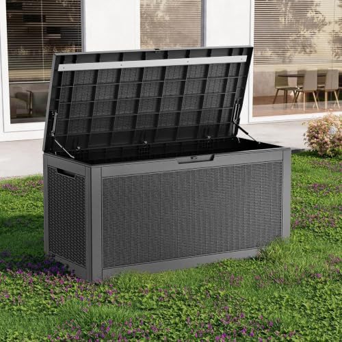 deck box 170 gal waterproof outdoor storage patio, close-up detail