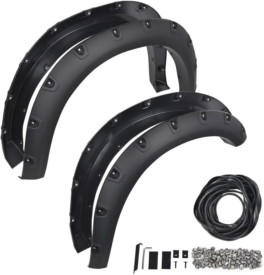 GRAND ORANGE Fender Flare Modified 4pcs Matte Black | Compatible with 2019-2024 Dodge Ram 2500 3500 Pocket Rivet Smooth