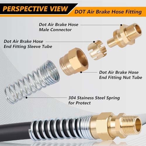brass dot air brake hose end fitting, 1/2”hose shown in use