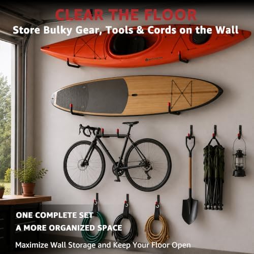 18-piece heavy duty garage storage hooks - 6x15” shown in use