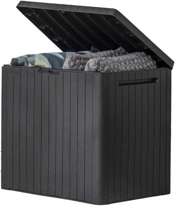 keter city 30 gal outdoor storage box and, main product view