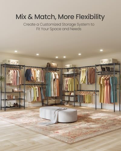 songmics clothes rack, adjustable mesh shelves and hanging, front angle view