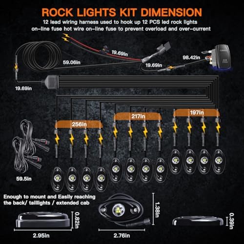 LEDMIRCY R1 Pure White LED Rock Lights Kit with Rocker Switch Wire Harness 12PCS High Power Rock Lights White for Trucks Off Road ATV UTV SUV Underglow Trail Rig Light Under Body Waterproof Light
