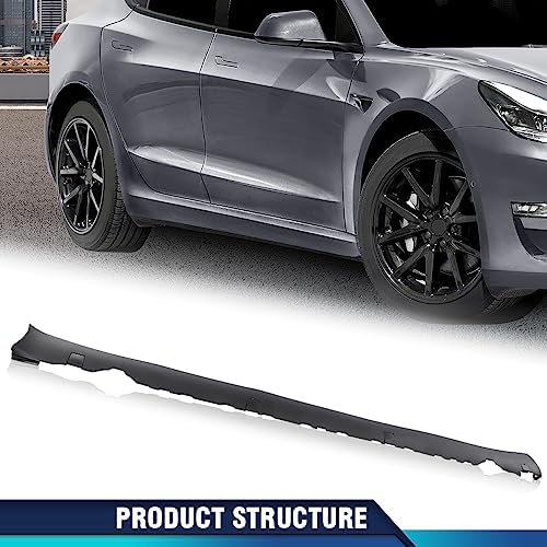 PIT66 Right Door Side Skirt Molding Rocker Lower Cover Trim Compatible With Tesla Model 3 2017-2022 1089829-00-D, 1089831-00-D