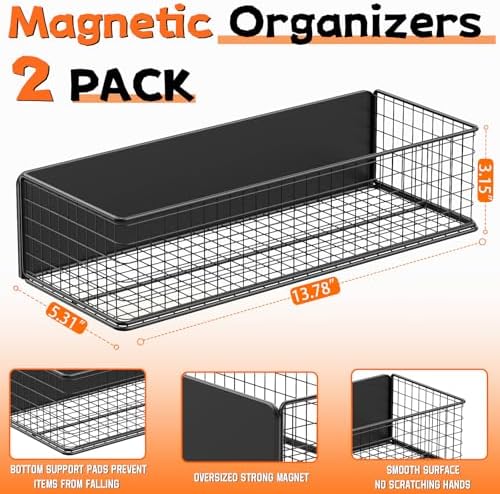 ulibermagnet magnetic baskets fridge organizers, large capacity metal, close-up detail