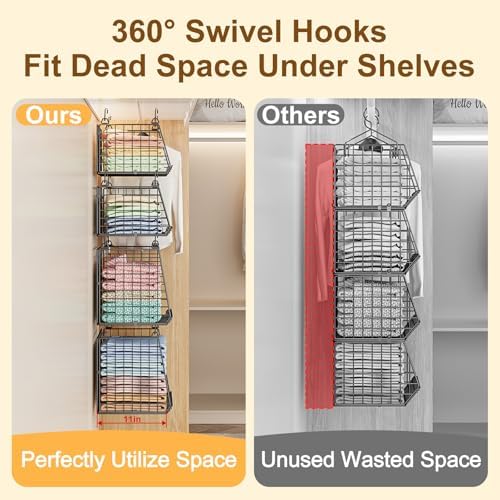 lyuwanxian 4-tier hanging closet organizer with 360°rotating hooks, side view