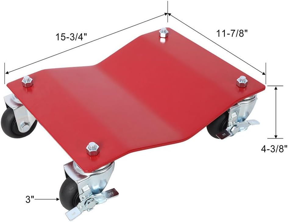 Car Wheel Dollies Set of 4, Heavy Duty Vehicle Moving Dolly Set with Brakes, 10000 lbs Total Capacity, 360° Swivel Tire Wheel Skates for Cars, Trucks,Trailers& Garage Use