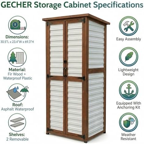 waterproof outdoor storage cabinet, 69" tall fir wood showing dimensions