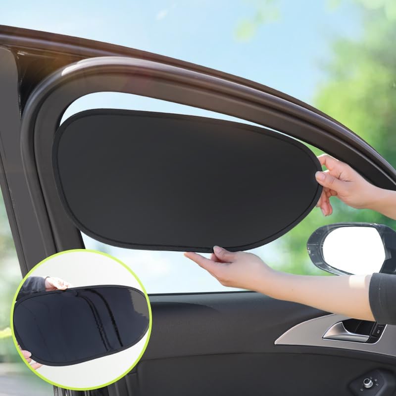 2Pcs Adsorption Car Side Window Sunshade, Install Heat Reflective Sun Visor, Glare Block Cool Car Interior for Driver Side, Black