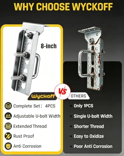 wyckoff 8" boat trailer bunk bracket 4-pack,heavy duty showing dimensions