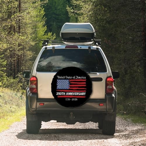 We The People Spare Tire Cover 1776-2026 USA Independence Patriotic Wheel Protector Waterproof American Flag Tire Cover Universal Fit for RV SUV Truck Travel 18"