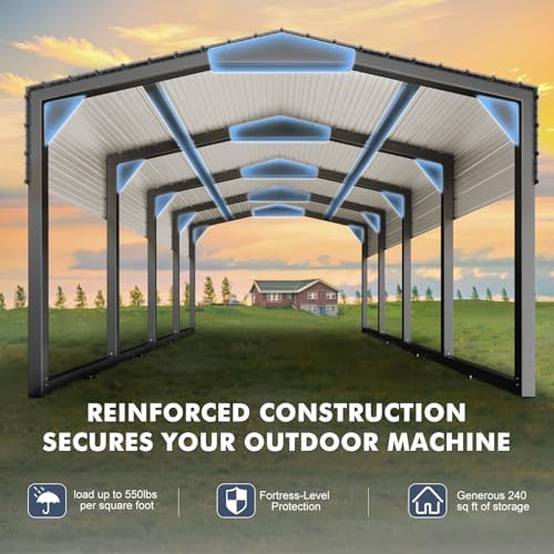 military-grade metal carport 12x20 ft, heavy- duty galvanized shown in use