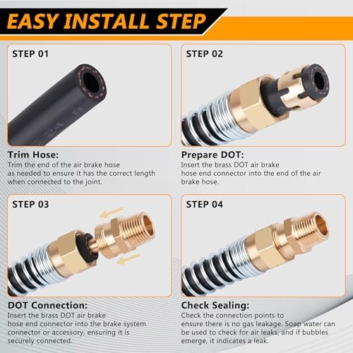 brass dot air brake hose end fitting, 1/2”hose showing dimensions