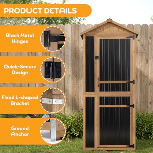 outdoor storage cabinet, extra-tall shed with removable shelf, side view