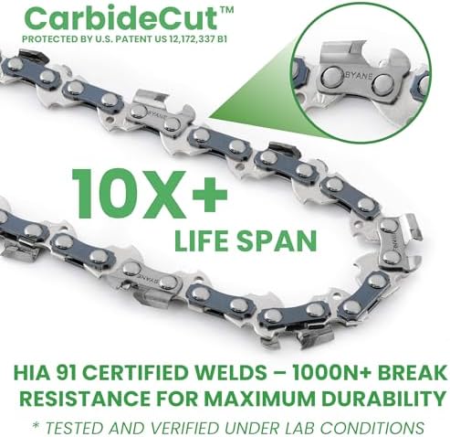 byane 18-inch carbide chainsaw chain .325" pitch .050", side view