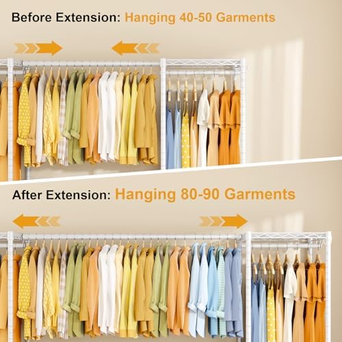 ulifhome heavy-duty garment rack, adjustable clothing racks hanging showing dimensions