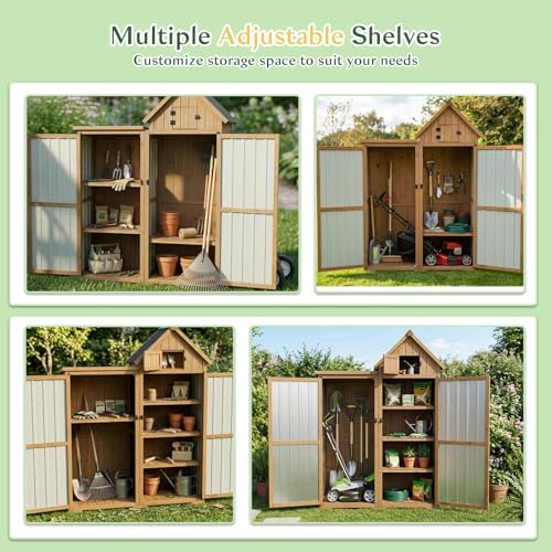 outdoor storage cabinet weatherproof with 3 adjustable shelves, side view