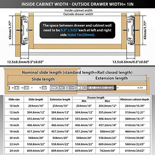 drawer slides ball bearing 3 folds full extension on a desk or shelf
