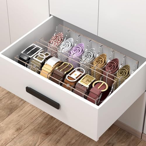 niubee belt organizer for closet, acrylic belt box showing dimensions