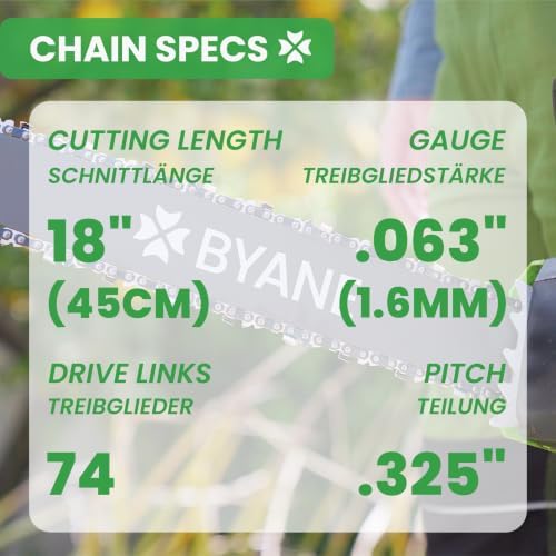 byane 18 inch chainsaw chain .325" pitch .063" shown in use
