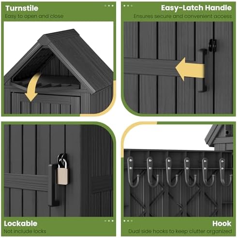 fancyango outdoor resin storage cabinet sturdy all-weather shed, side view