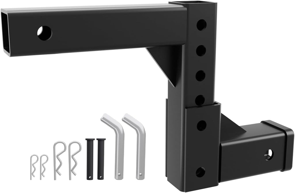 Adjustable Trailer Hitch for 2" Receiver, 9.6" Drop/Rise, 5000 lbs Towing Capacity, Heavy Duty Steel Tow Hitch with 4 Pins for Truck