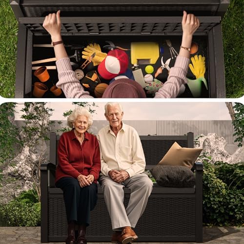 patiozen 80 gallon outdoor storage bench deck box on a desk or shelf