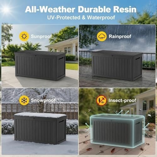200 gallon outdoor storage box resin deck box shown in use