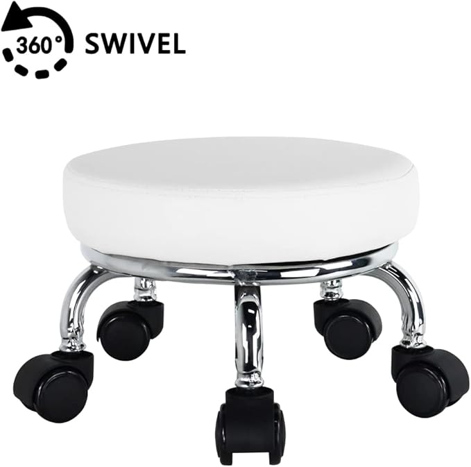 Modern Roller Seat PU Leather Low Round Rolling Stool 360 Swivel Small Stool - Image 4
