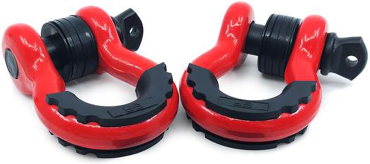 GA GearAmerica Heavy Duty D-Ring Shackles 58,000 lbs Capacity - Tow Shackle, 7/8" Pin & Washers - Securely Connect Tow Strap or Winch Rope for Off Road Recovery (Red, 2 Pack) - D Ring
