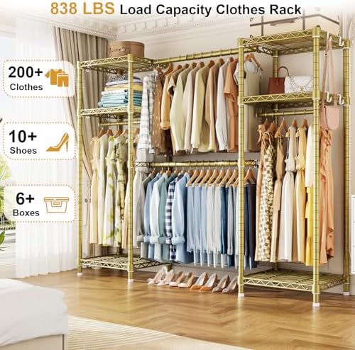 ulif e7 garment rack, heavy duty clothes storage shown in use