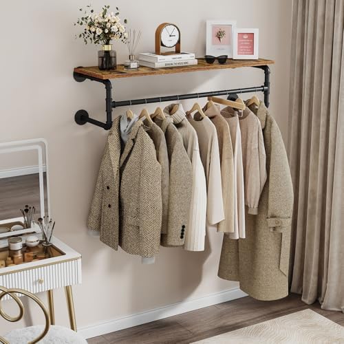 clothes rack wall mounted, 43.3in shelf with hanging on a desk or shelf