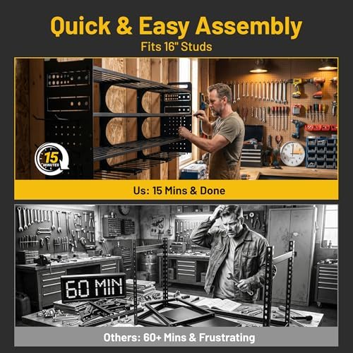 large 49.8" power tool organizer wall mount, 4-tier, side view