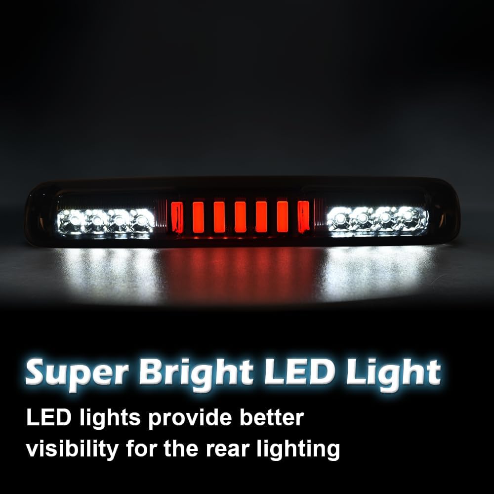 LQI LED 3rd Rear Type I Brake Light Cargo Lamp Compatible with Chevy Silverado/GMC Sierra 1500 2500 3500 & HD 1999-2007, Smoky Lens Black Housing