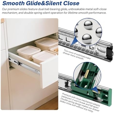 4 pairs 22 inch soft close drawer slides, close-up detail