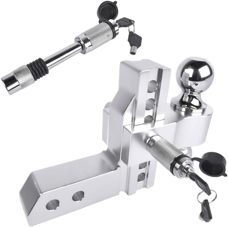 Adjustable Trailer Hitch for 2-Inch Receiver with 6-Inch Drop or Rise, Compatible with 2-Inch and 2-5/16-Inch Trailer Balls, 12500 lbs GTW Capacity