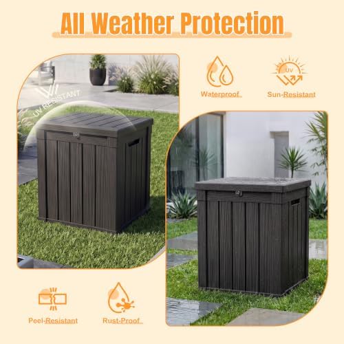 outdoor storage box,70 gallon waterproof resin patio deck shown in use