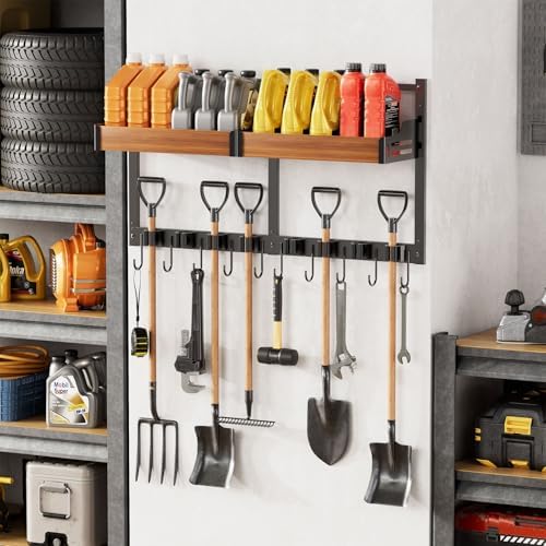 broom holder wall mount, broom and mop organizer, front angle view