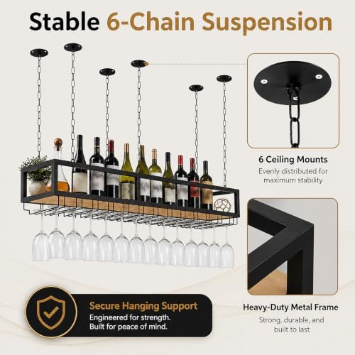 ceiling wine glass rack with glass holder, 55.1in showing dimensions