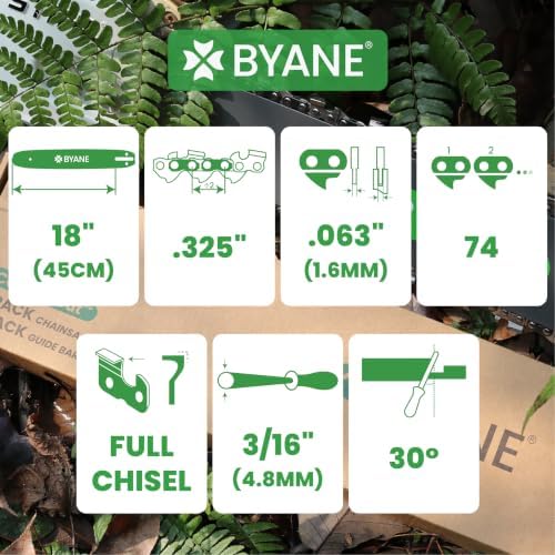 byane 18 inch chainsaw chain .325" pitch .063", close-up detail