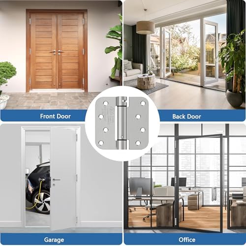 4 inch self closing door hinges, 5/8" radius, package contents