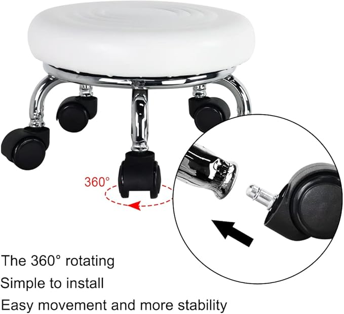Modern PU Leather Low Round Rolling Stool - Image 5