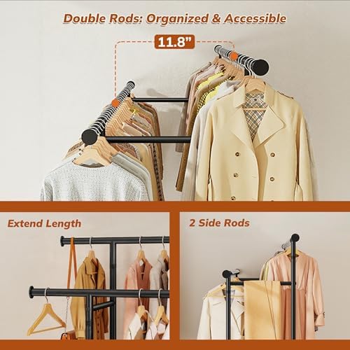 clothes rack 210 lbs double rods extra storage, front angle view
